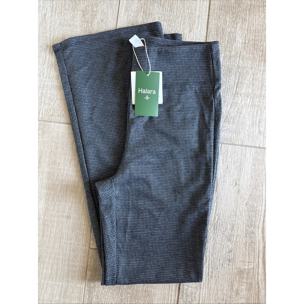 NWT Halara High Waist Grey Micro check Pattern Trousers Slightly Flared Leg-Sm